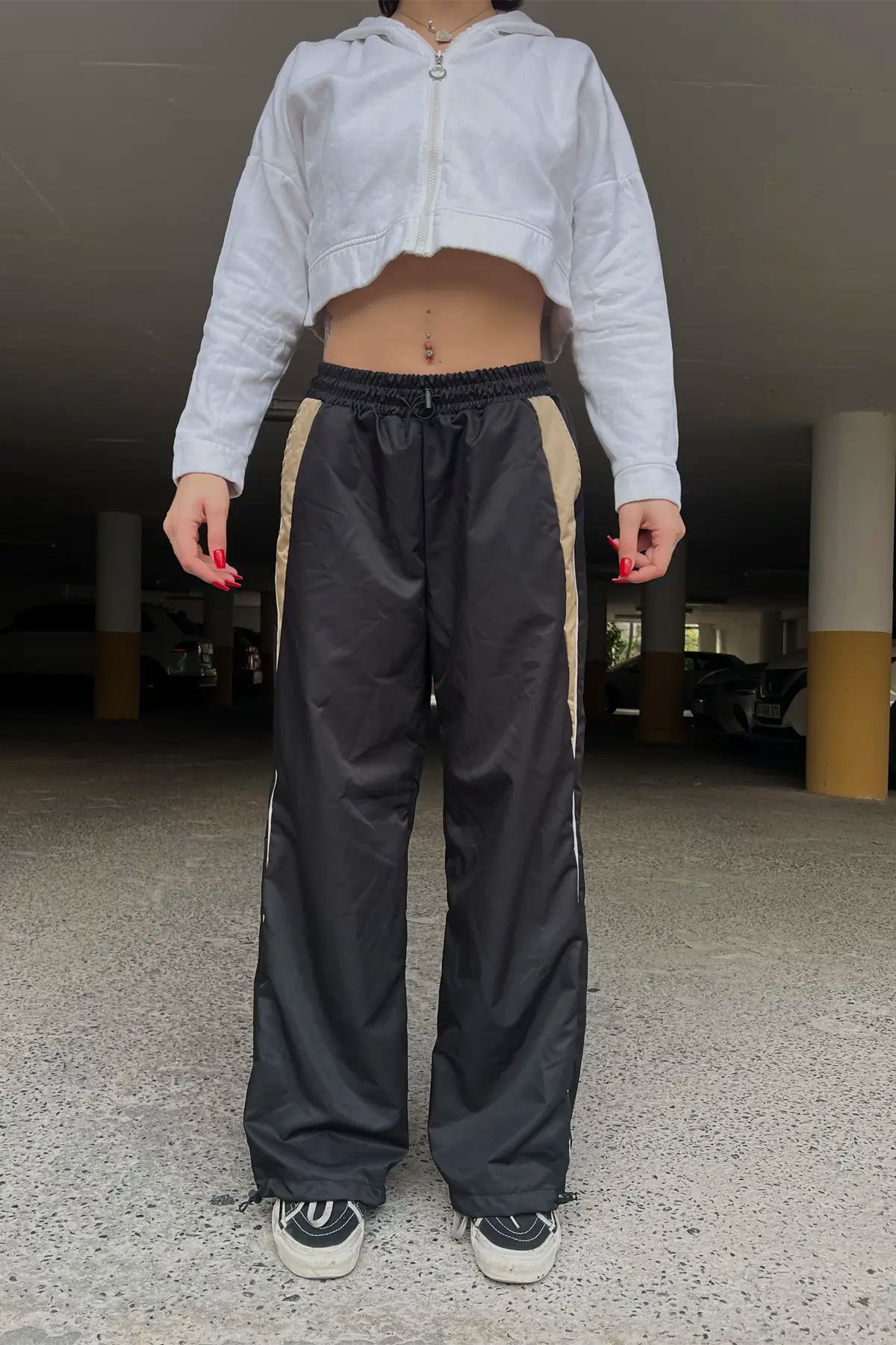 Black Parachute Trousers with Beige Pieces