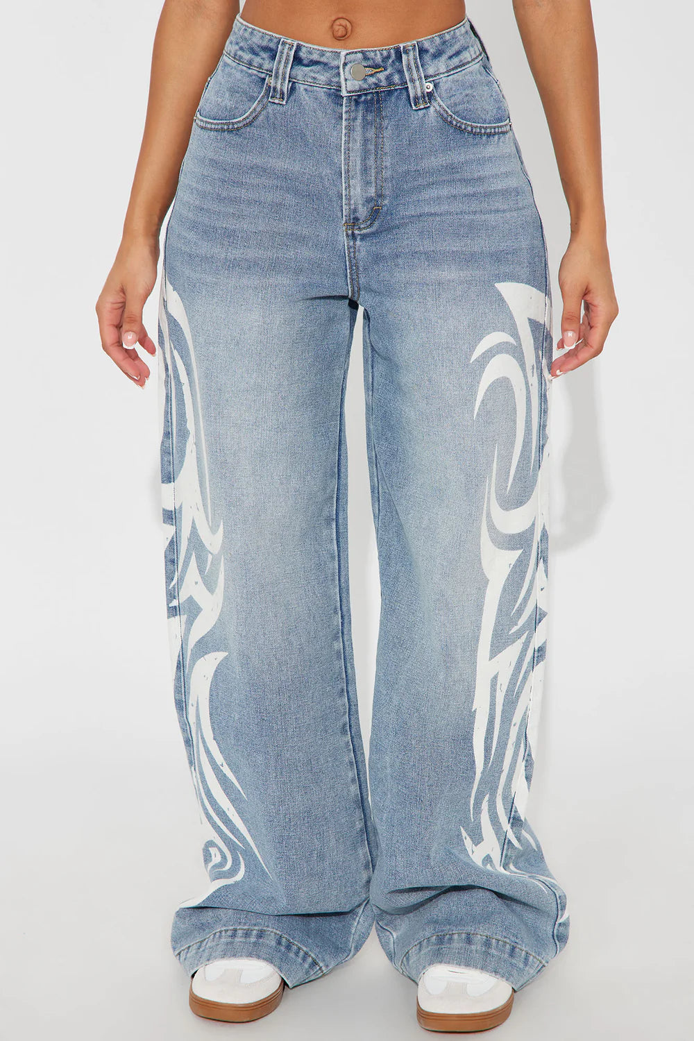 Tribal Flame Wide Leg Jeans