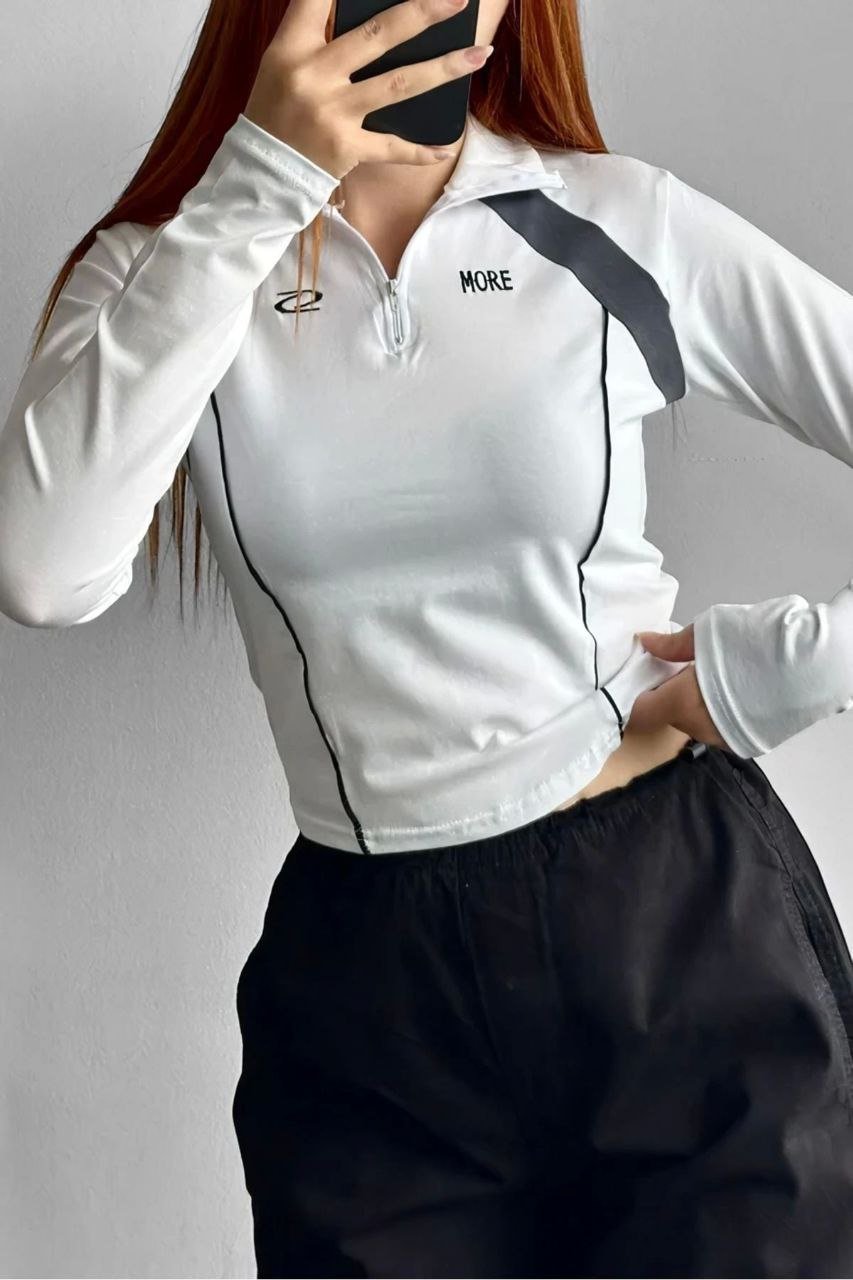 white More Long Sleeve Crop Blouse