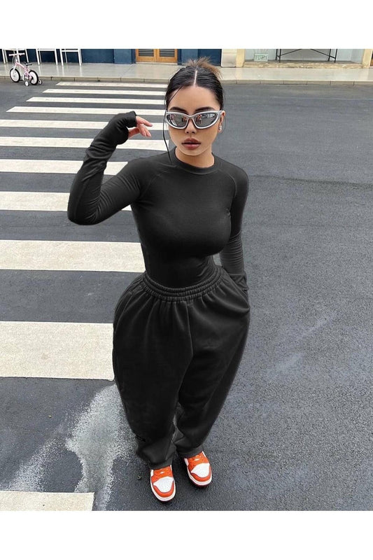 Basic Black Long Sleeve Bodysuit