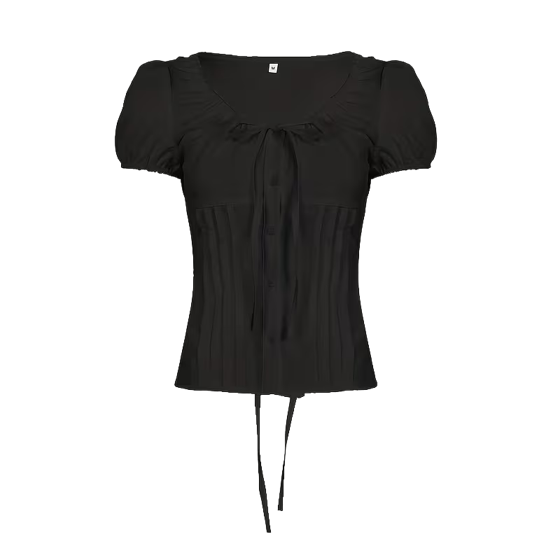 Spliced Lace-Up Korean Style Shirt