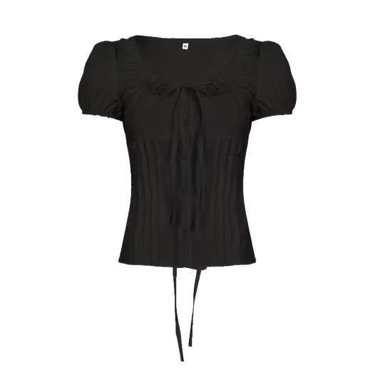 Spliced Lace-Up Korean Style Shirt