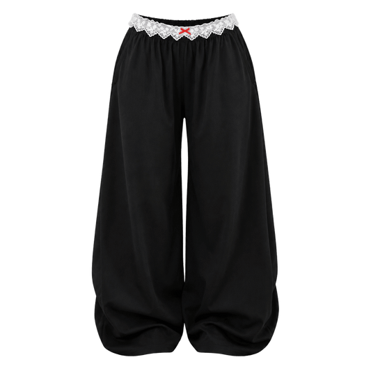 High Rise Lace Trim Wide Leg Cargo Pants