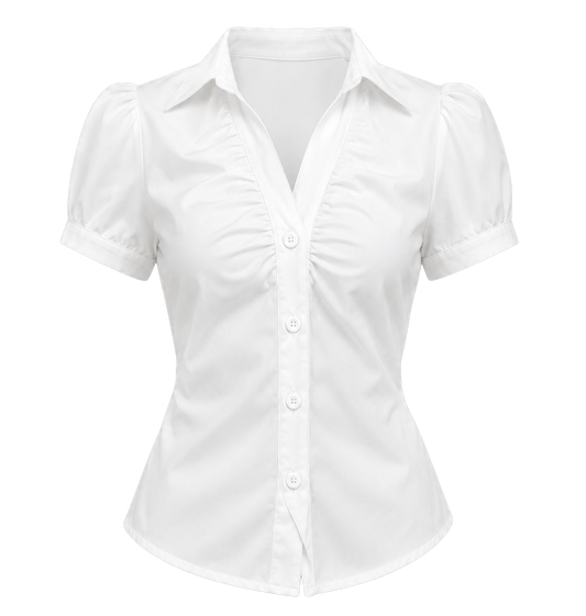 White Woven Puff Sleeve Women Shirt