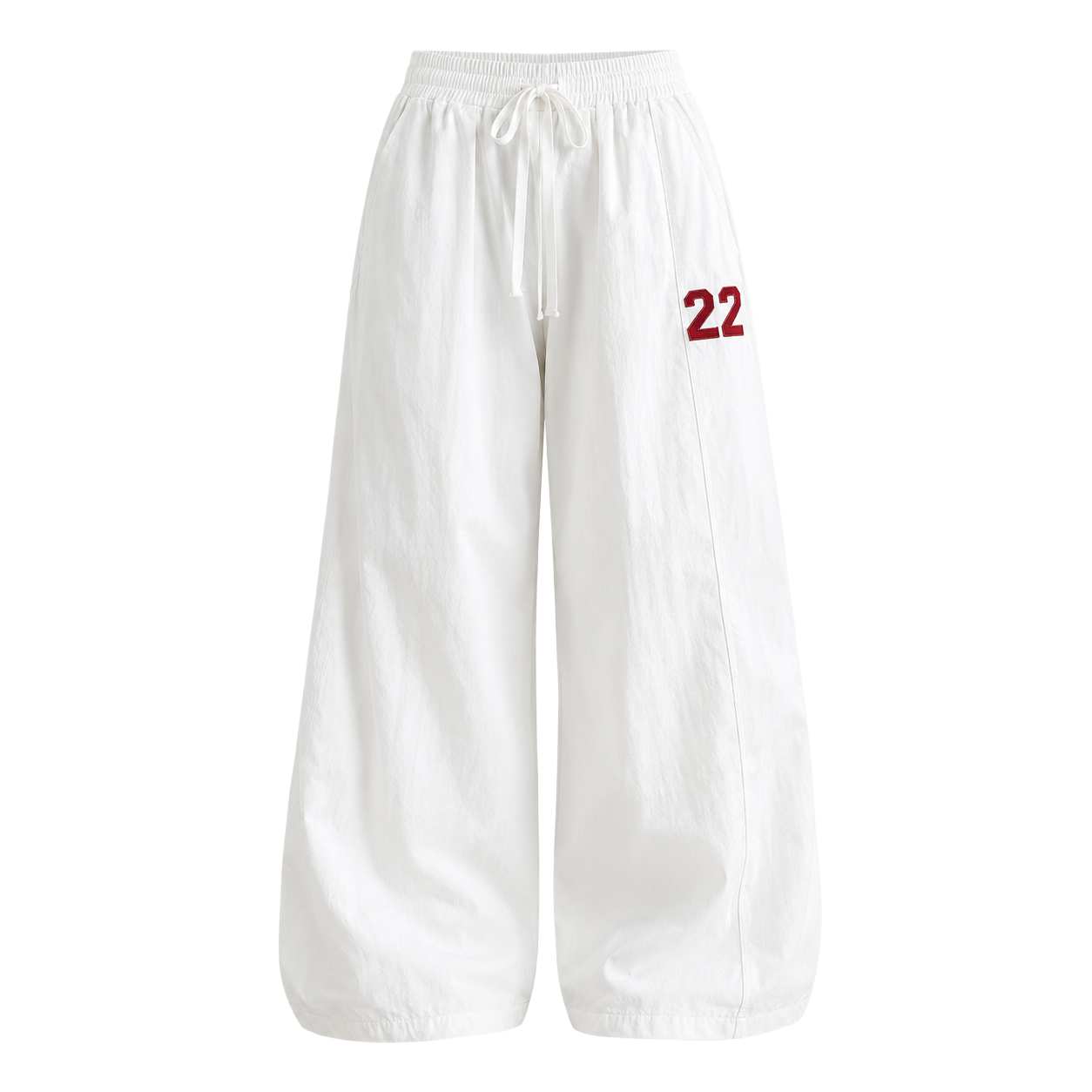 White Loose Wide-Leg Drawstring Parachute Pants