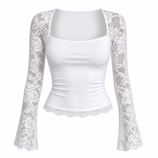 Lace Long Sleeve Top with Bell Sleeves