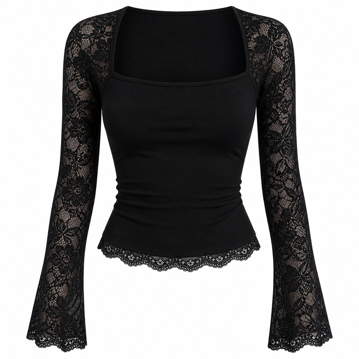 Lace Long Sleeve Top with Bell Sleeves