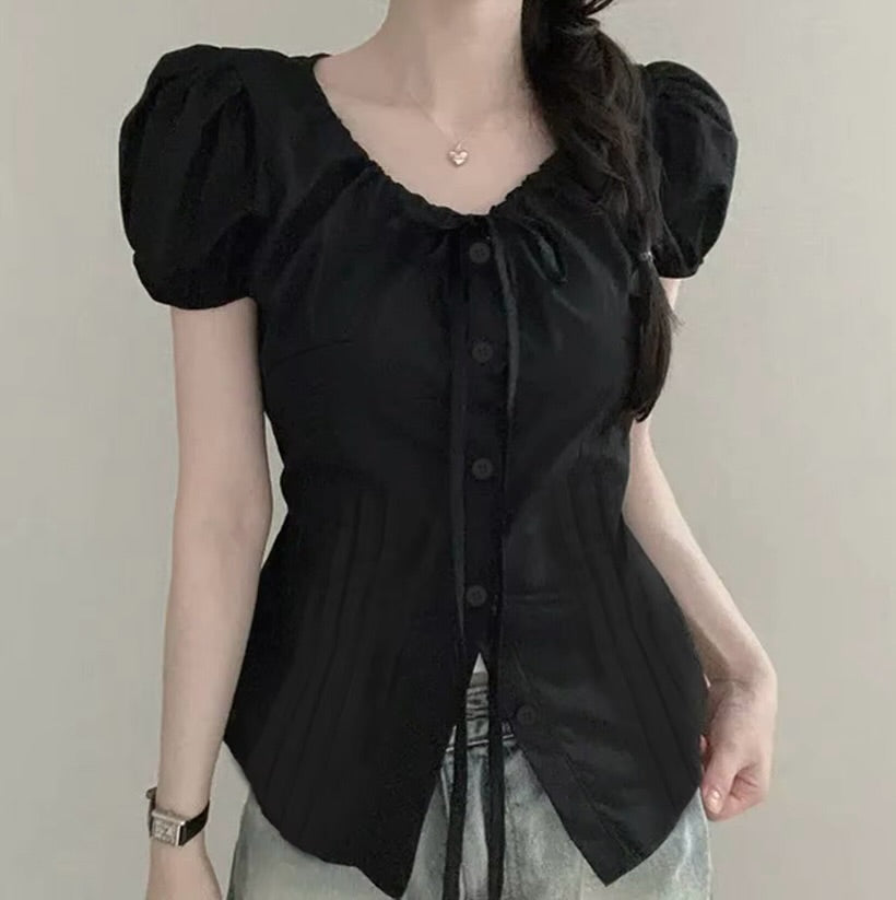 Spliced Lace-Up Korean Style Shirt