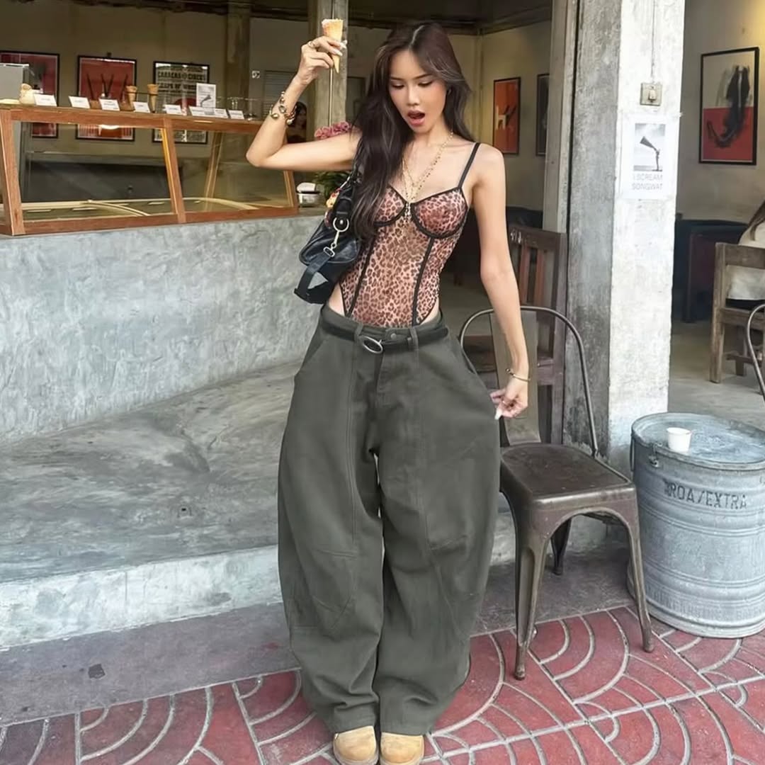 Street Curved lantern jeans lazy