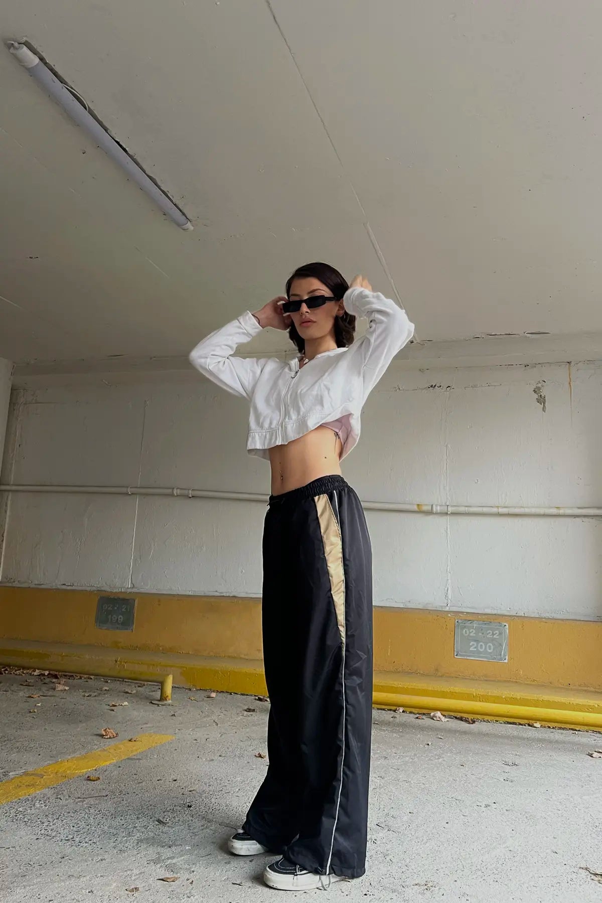 Black Parachute Trousers with Beige Pieces