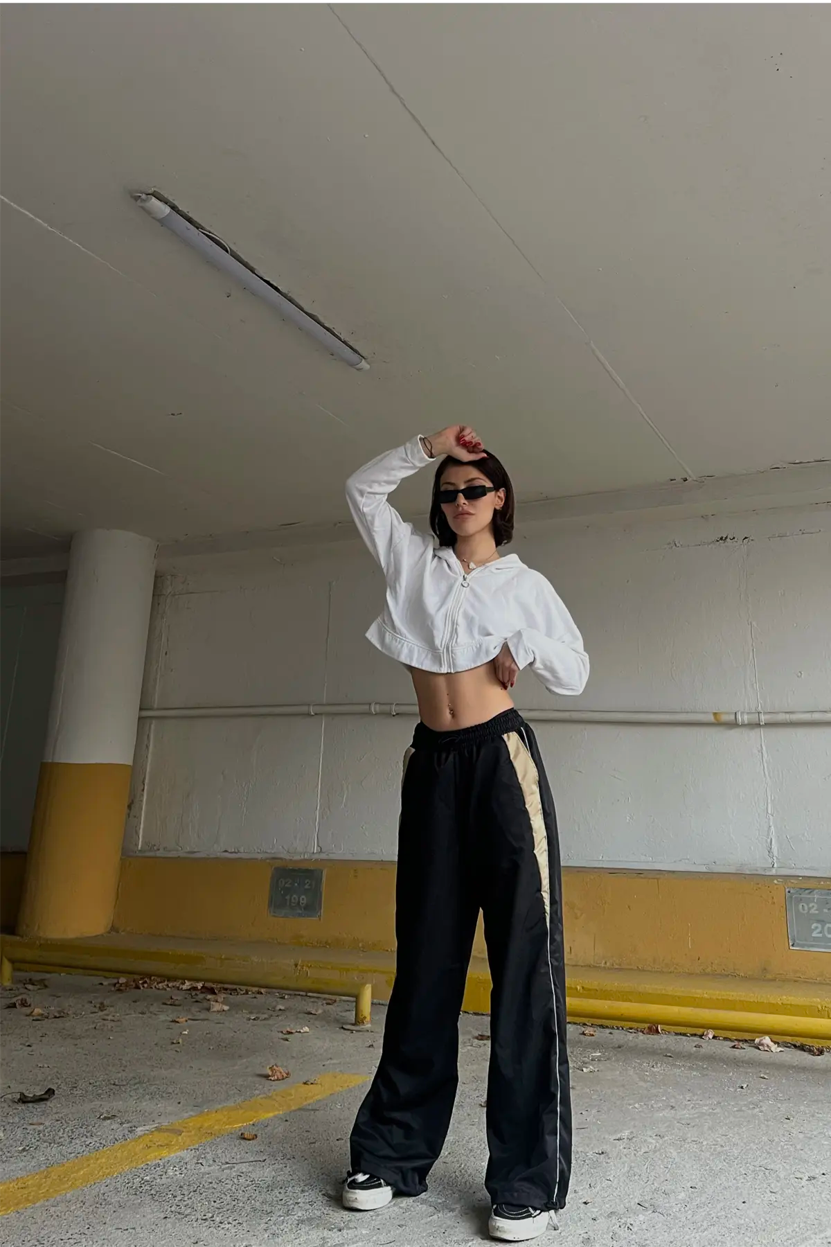 Black Parachute Trousers with Beige Pieces