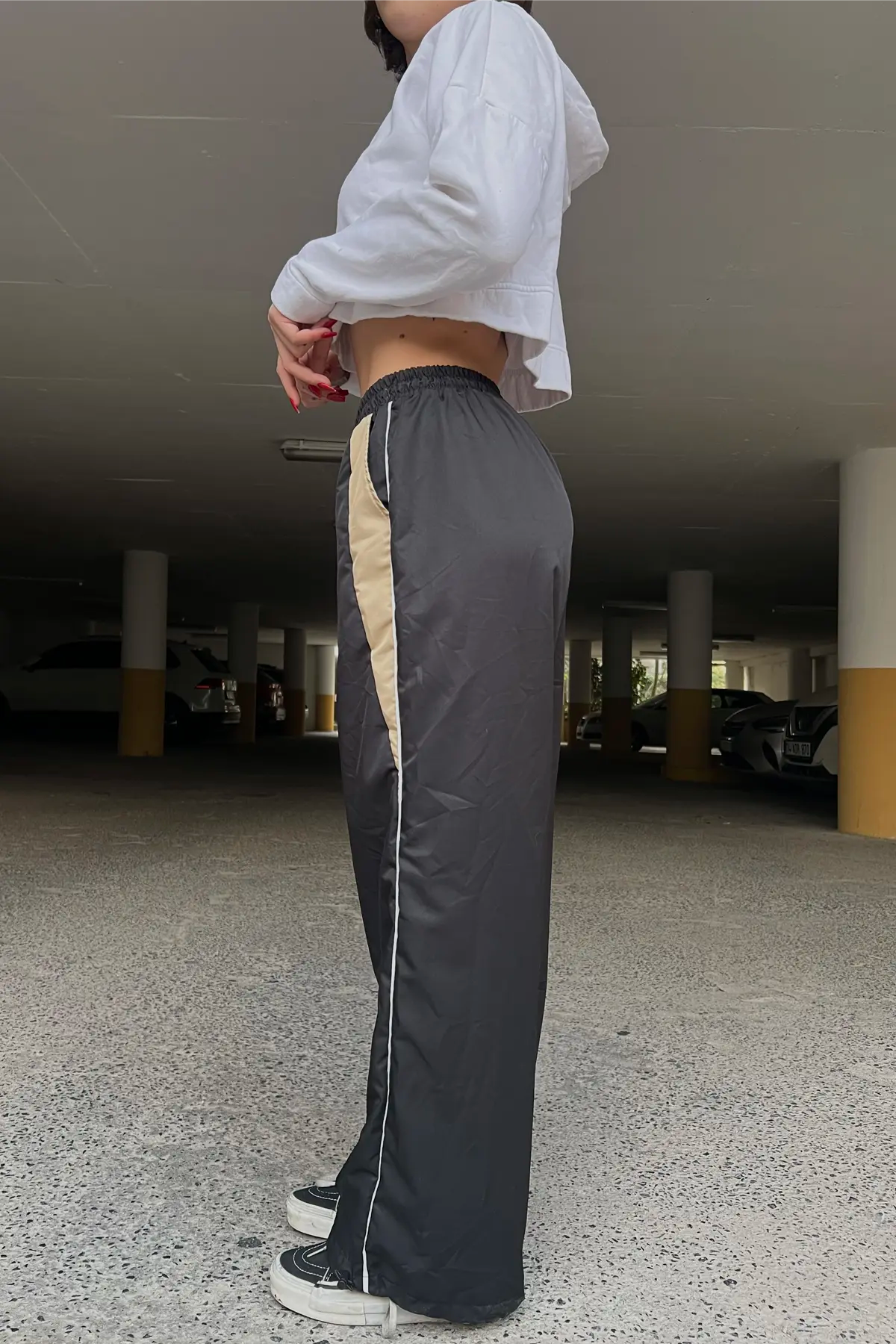 Black Parachute Trousers with Beige Pieces