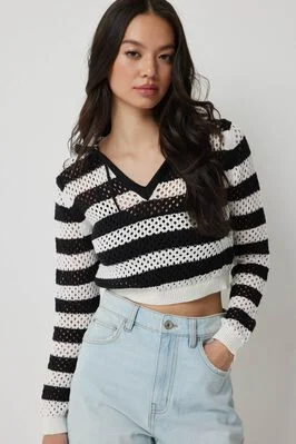 Striped Crochet Hooded