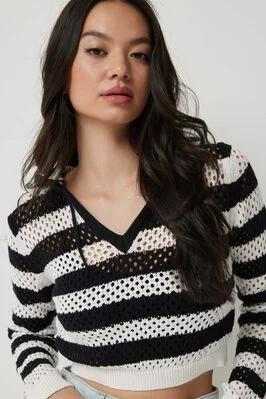 Striped Crochet Hooded