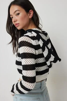 Striped Crochet Hooded