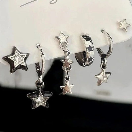 Silver Star Charm Earrings Set Y2K