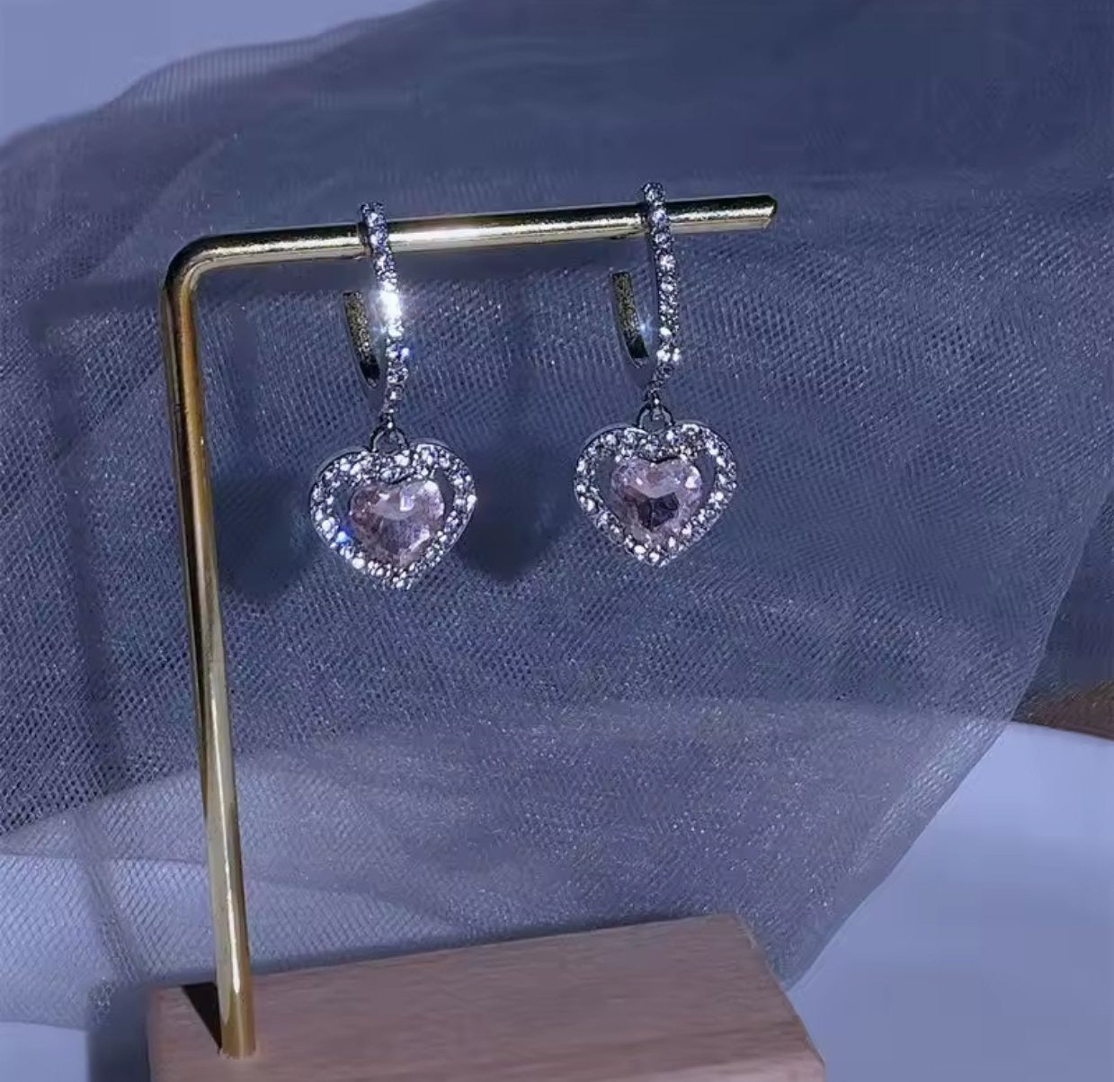 Pink Heart Halo Drop Earrings