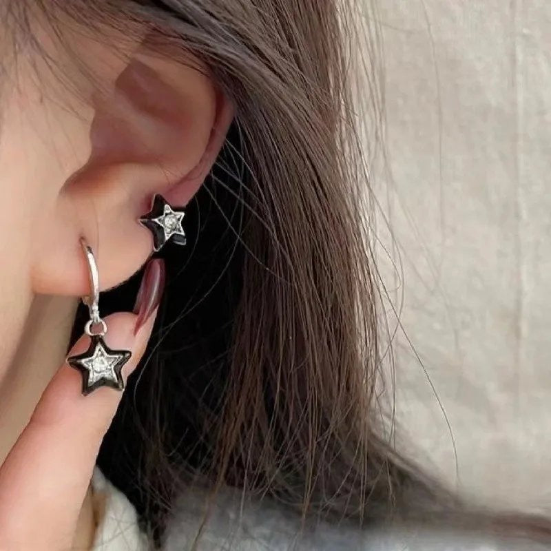 Silver Star Charm Earrings Set Y2K
