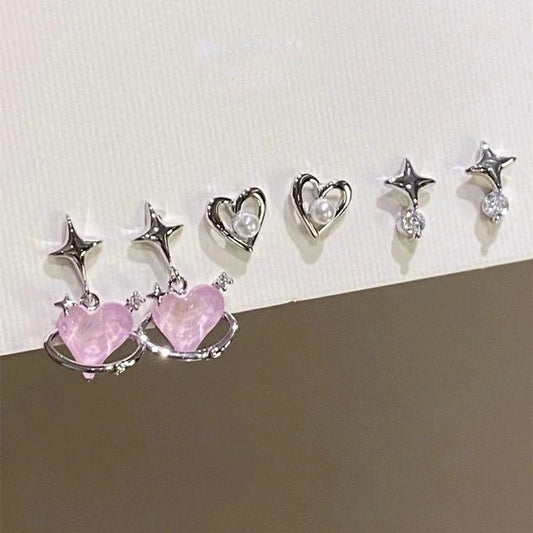 Galaxy Heart Dangle Earrings Y2K