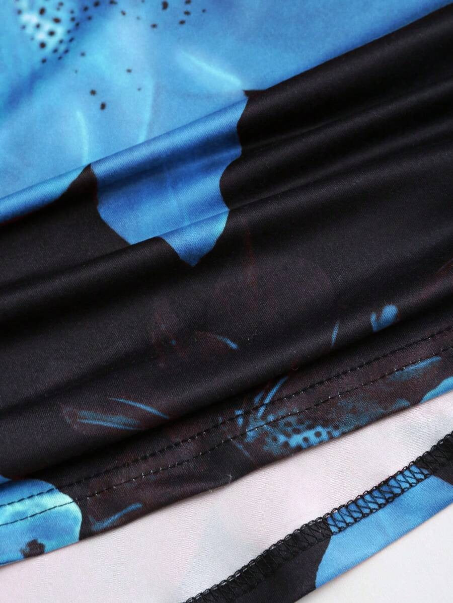 Floral Print Elastic Waist Pleated Mermaid Skirt Maxi