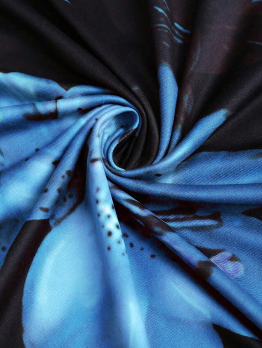 Floral Print Elastic Waist Pleated Mermaid Skirt Maxi