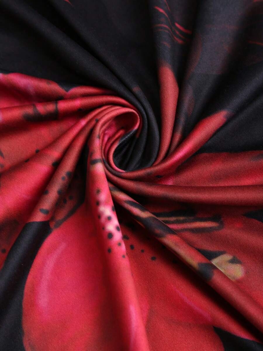 Floral Print Elastic Waist Pleated Mermaid Skirt Maxi