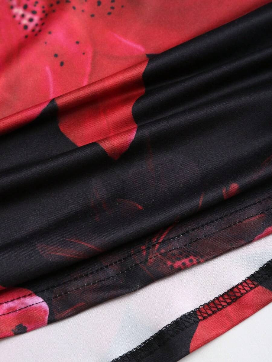 Floral Print Elastic Waist Pleated Mermaid Skirt Maxi