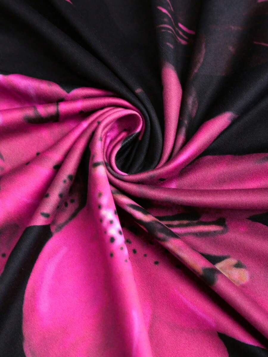 Floral Print Elastic Waist Pleated Mermaid Skirt Maxi