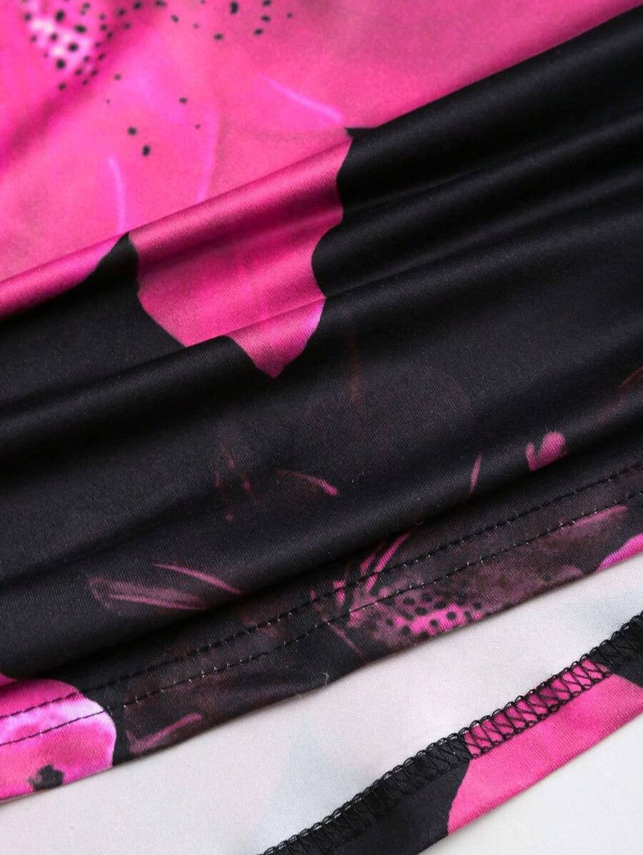 Floral Print Elastic Waist Pleated Mermaid Skirt Maxi
