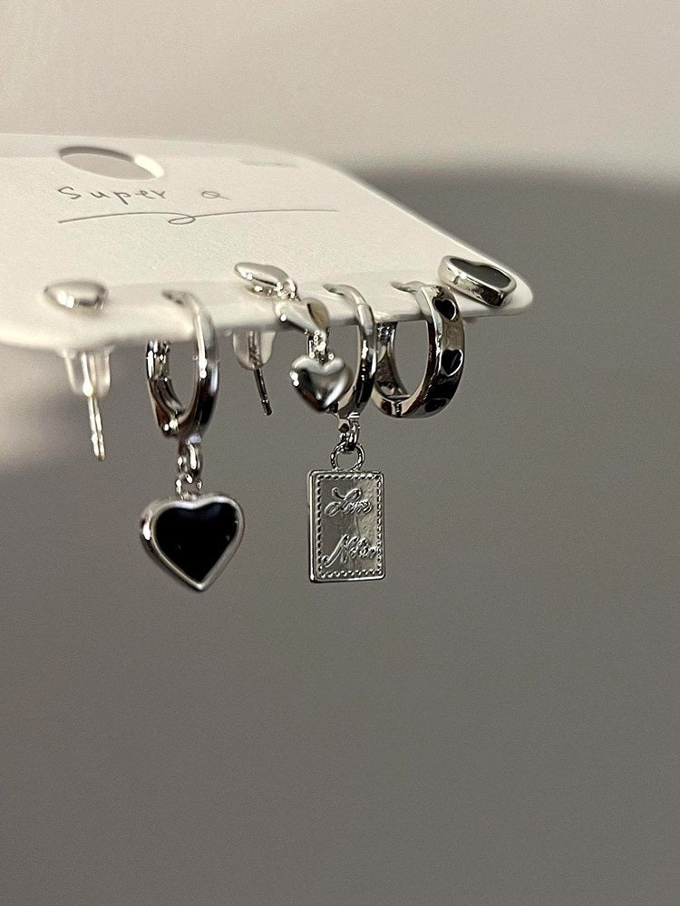 5-Piece Black Heart Huggie Set