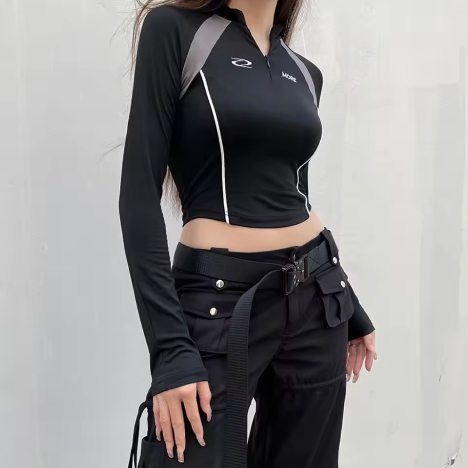 Black More Long Sleeve Crop Blouse