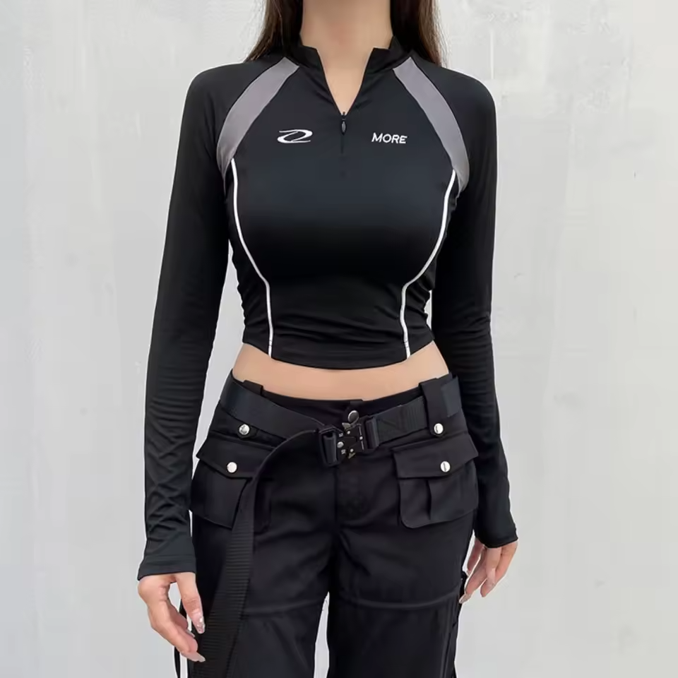 Black More Long Sleeve Crop Blouse