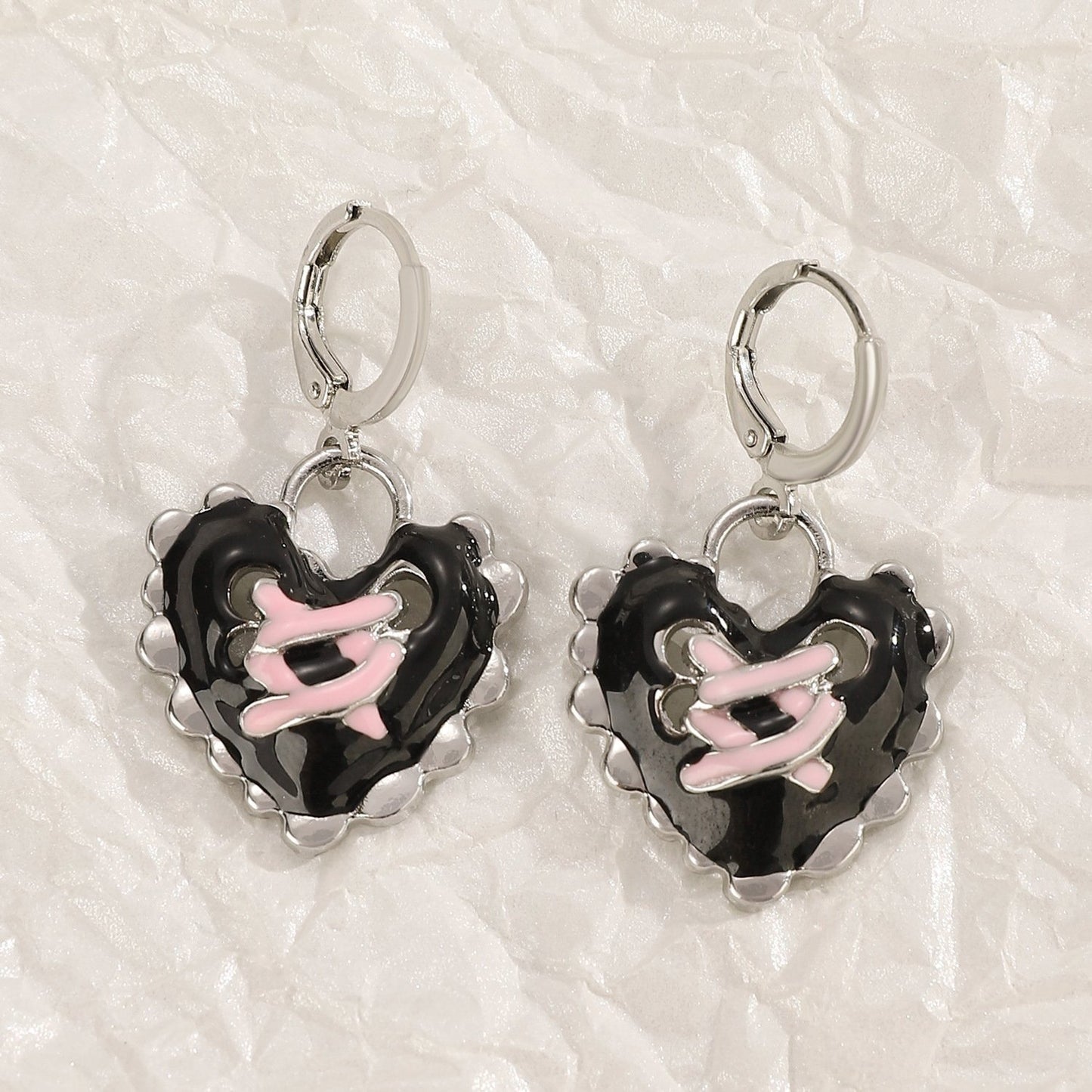 Black Lace Heart Drop Earrings