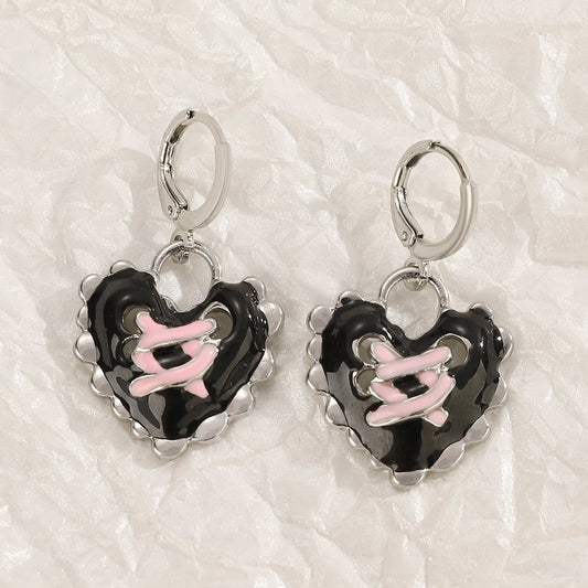 Black Lace Heart Drop Earrings