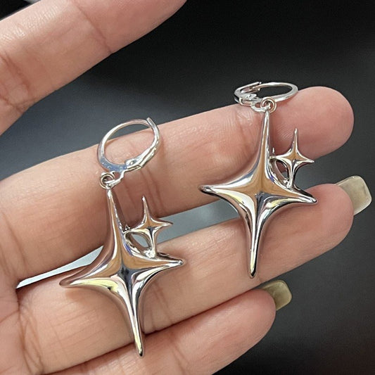 Double Star Dangle Silver Earrings