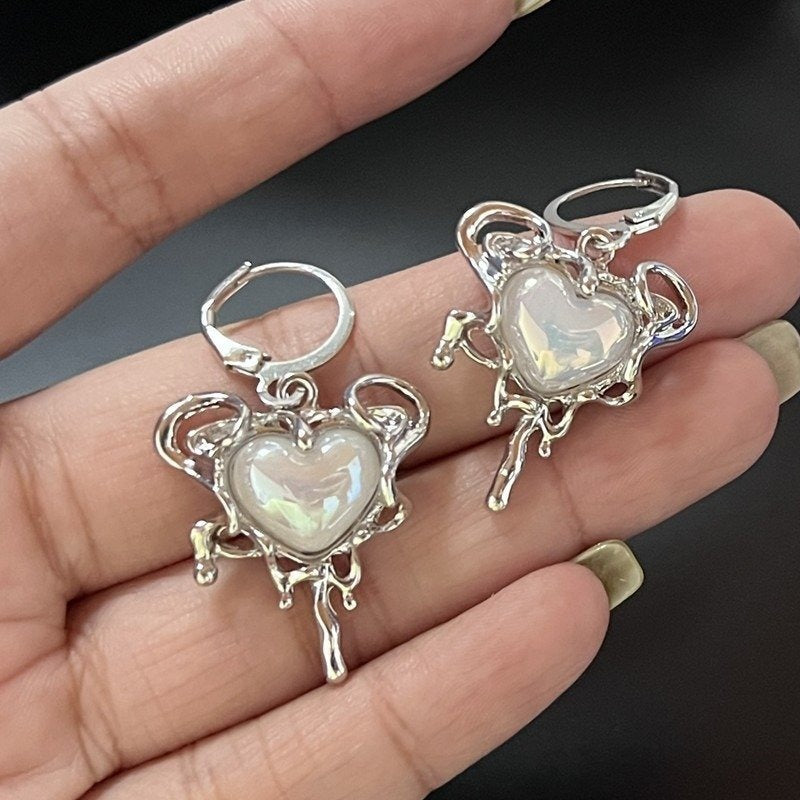 Gothic Pearl Heart Chain Earrings