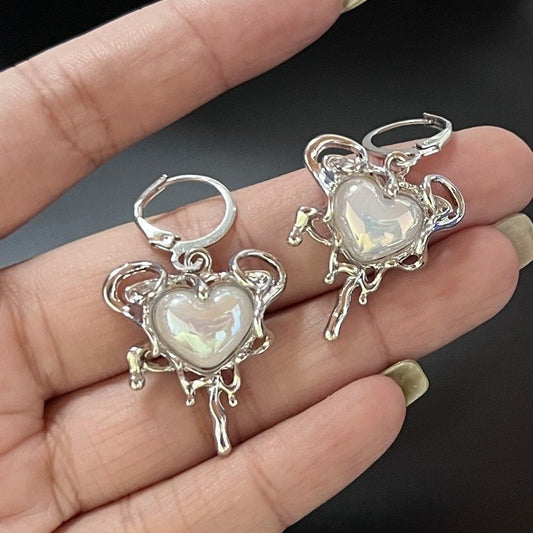 Gothic Pearl Heart Chain Earrings