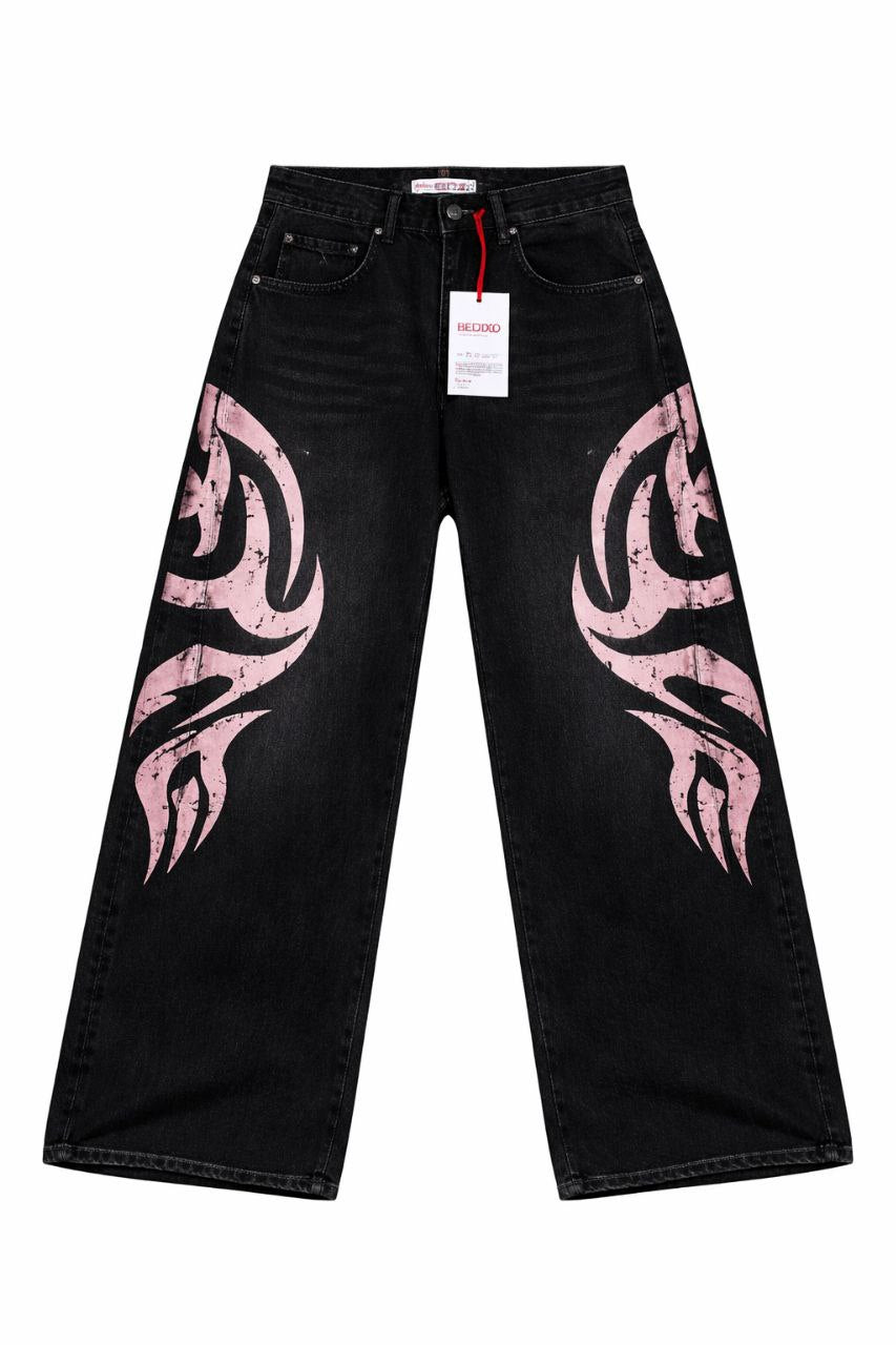 Tribal Flame Wide Leg Jeans